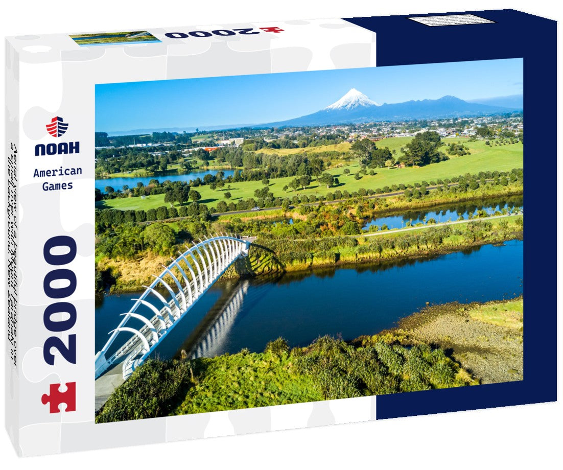 Noah Jigsaw Puzzle Aerial view of a beautiful bridge over a small river with Mount Taranaki in the background. New Zealand 2000 Pieces