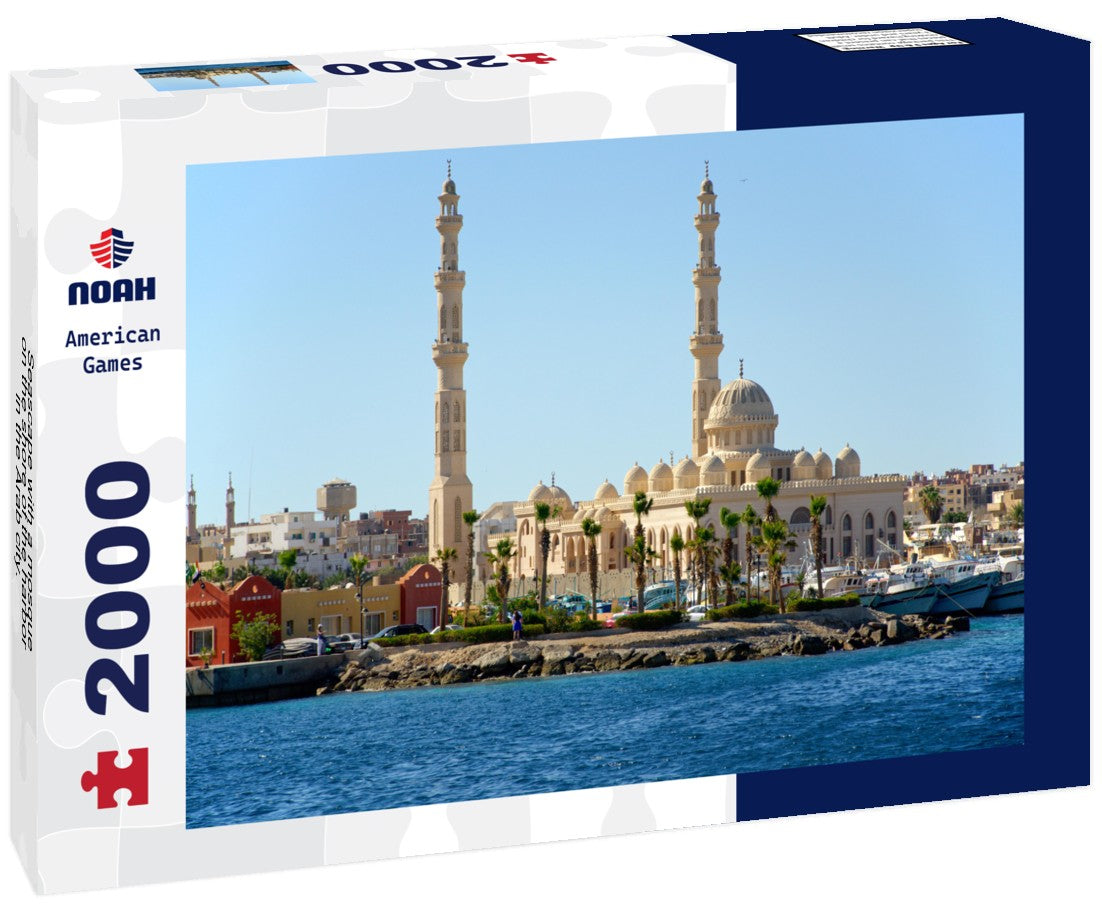 Noah Jigsaw Puzzle Seascape with a mosque on the shore of the harbor in the Arab city. Hurghada, Egypt 2000 Pieces