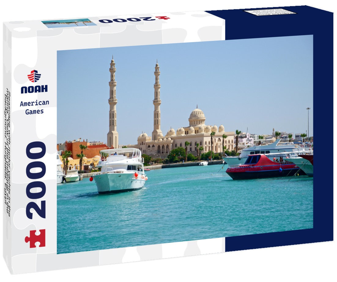 Noah Jigsaw Puzzle Seascape with motor yachts in the marina. View of the mosque in the background. Hurghada, Egypt 2000 Pieces