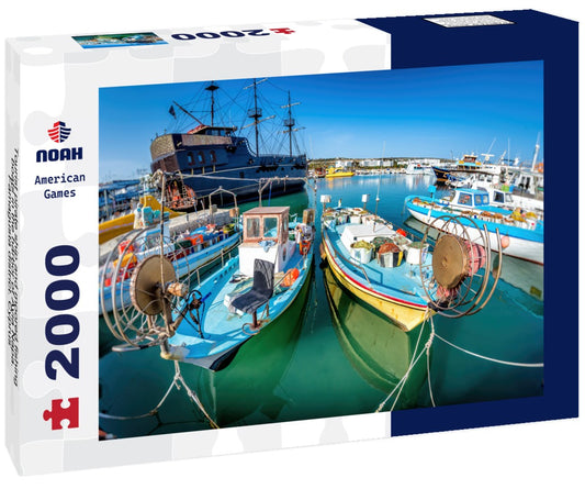 Noah Jigsaw Puzzle Tourist "pirate ship" and moored fishing boats in the harbor of Ayia Napa. Famagusta district. Cyprus 2000 Pieces