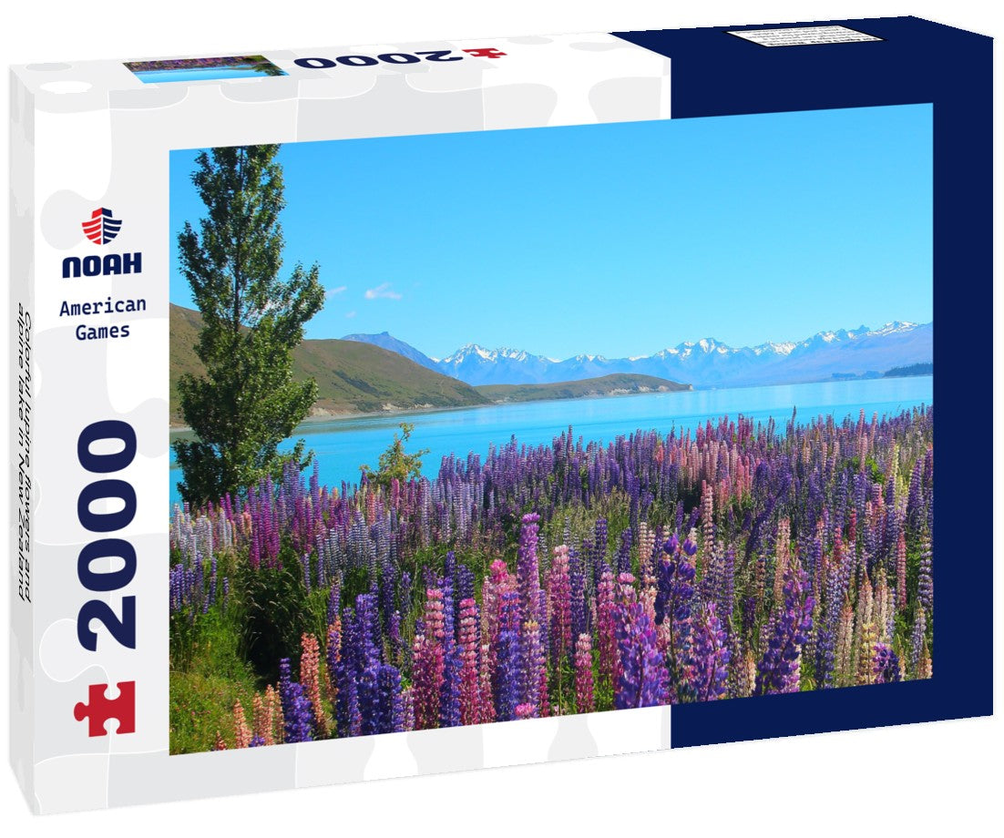 Noah Jigsaw Puzzle Colorful lupine flowers and alpine lake in New Zealand 2000 Pieces