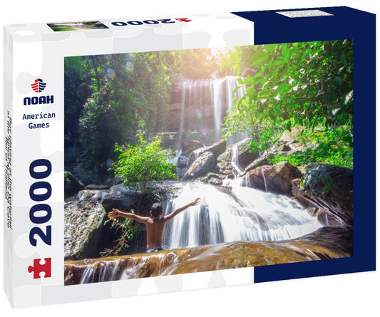 Noah Jigsaw Puzzle Boy playing at the waterfall in the forest at Soo Da Cave Roi et Thailand 2000 Pieces