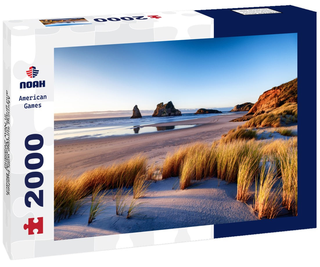 Noah Jigsaw Puzzle Morning sunrise with bushes and grass on Wharariki Beach in New Zealand 2000 Pieces