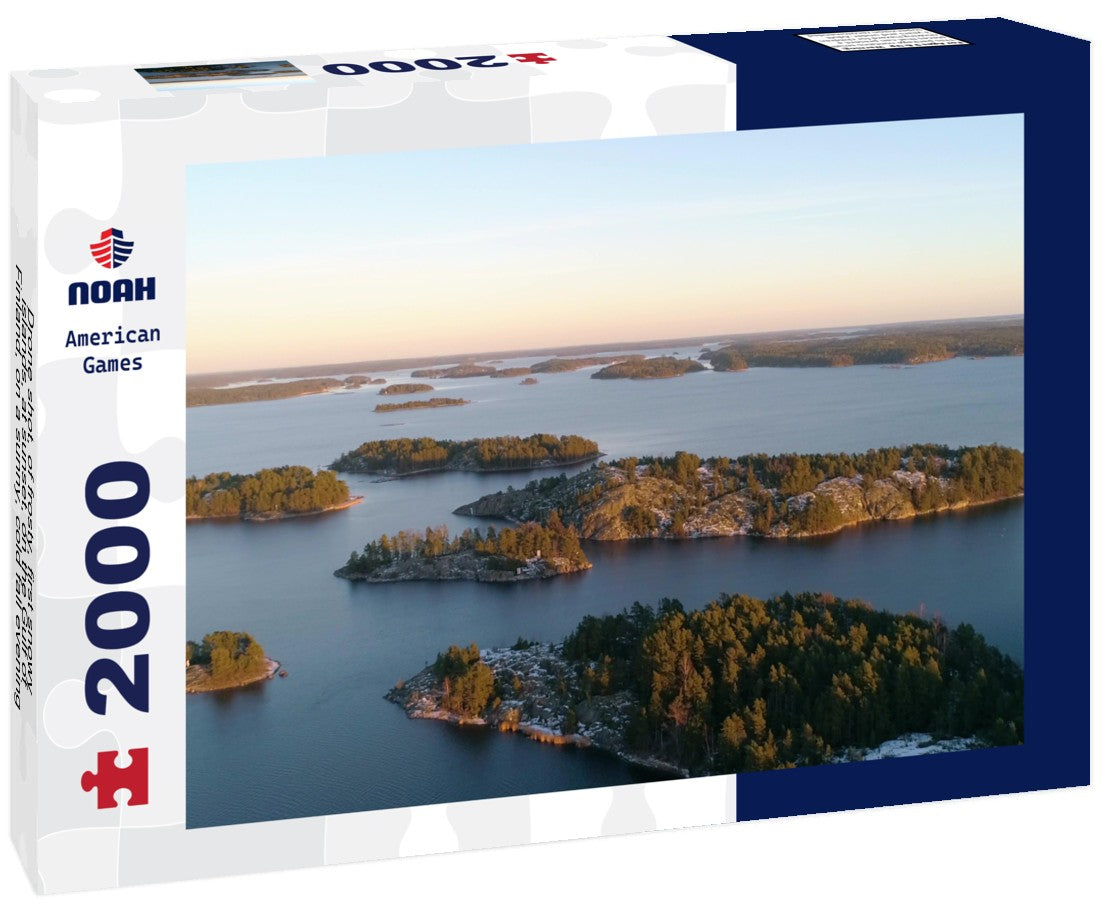 Noah Jigsaw Puzzle Drone shot, of frosty, first snowy islands, at sunset, on the Gulf of Finland, on a sunny, cold fall evening, Varsinais-suomi, Suomi 2000 Pieces