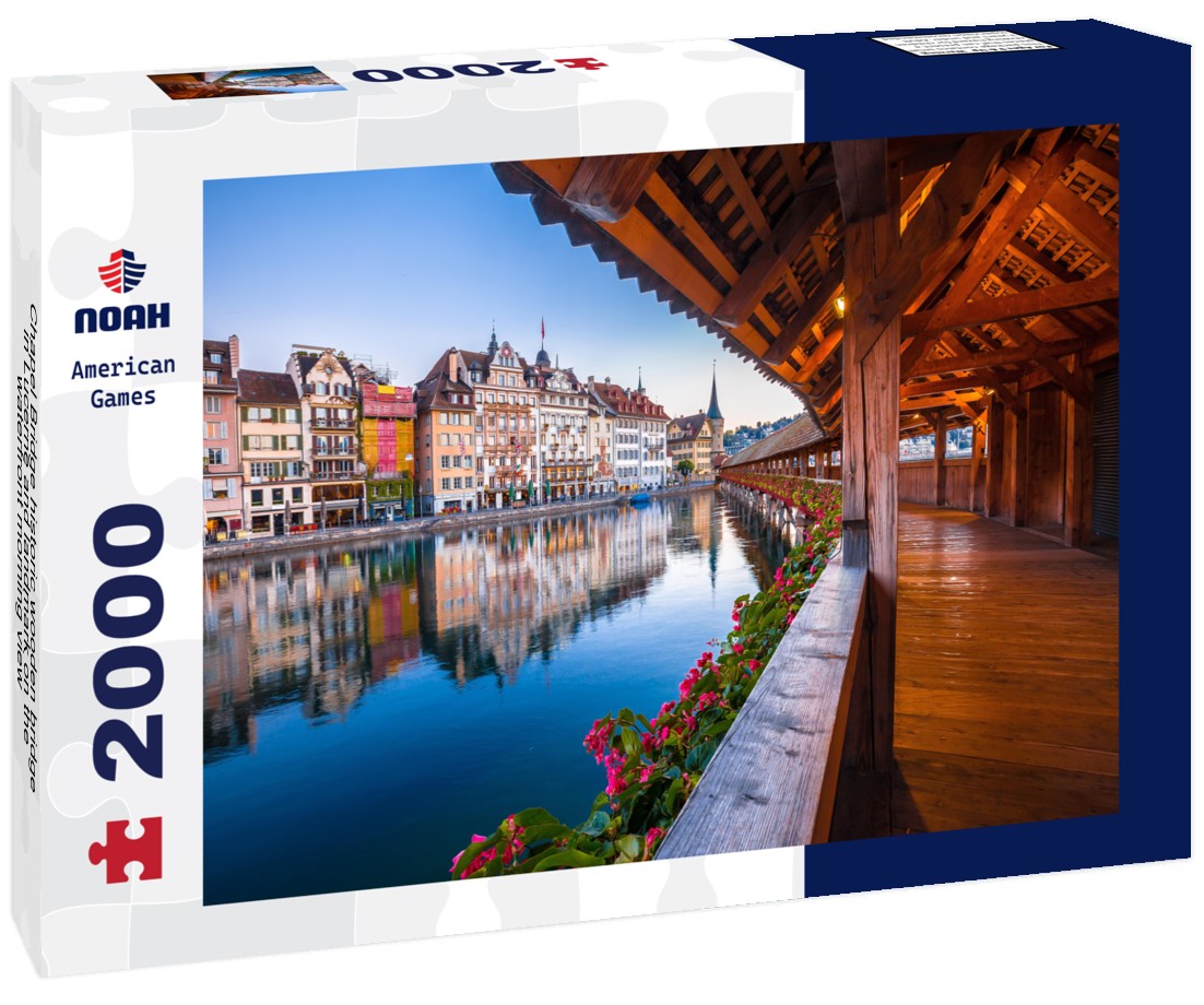 Noah Jigsaw Puzzle Chapel Bridge historic wooden bridge in Lucerne and landmark on the waterfront morning view 2000 Pieces