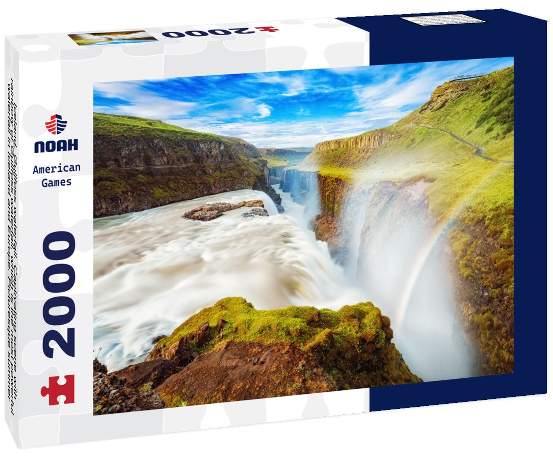 Noah Jigsaw Puzzle Iceland, Gullfoss waterfall. Captivating scene with rainbow of Gullfoss waterfall, which is the most powerful waterfall in Iceland and Europe. Picturesque summer scene with amazing Icelandic waterfall 2000 Pieces