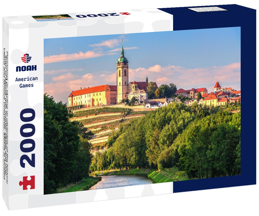 Noah Jigsaw Puzzle Panorama or skyline or cityscape of the historic town of Melnik with historic castle and river Vltava and famous vineyards. Melnik is located 30 km north of Prague 2000 Pieces
