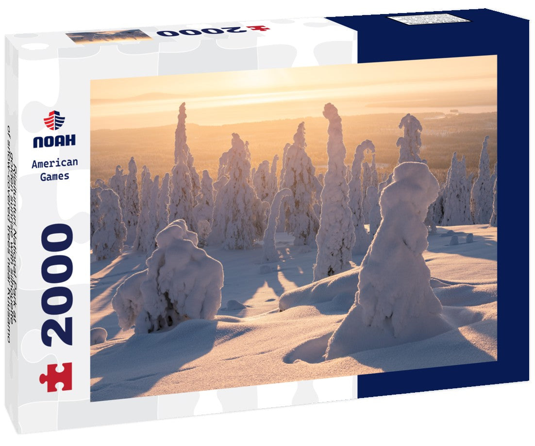 Noah Jigsaw Puzzle Riisitunturi National Park at golden sunrise with silhouette of snow-covered trees near Kuusamo in Posio, Finland 2000 Pieces