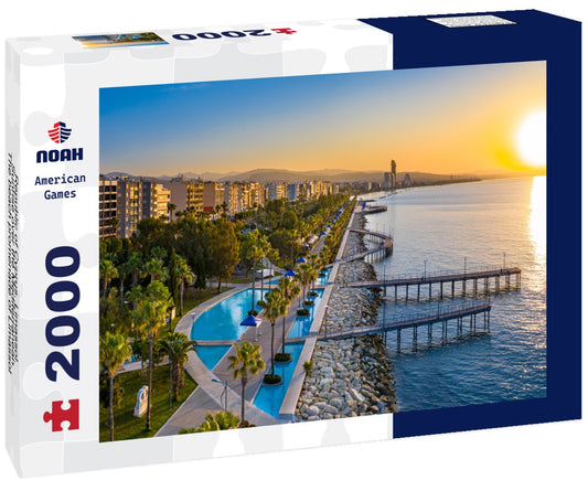 Noah Jigsaw Puzzle Republic of Cyprus. Limassol. Sunrise over the Mediterranean. The beach promenade of Limassol 2000 Pieces