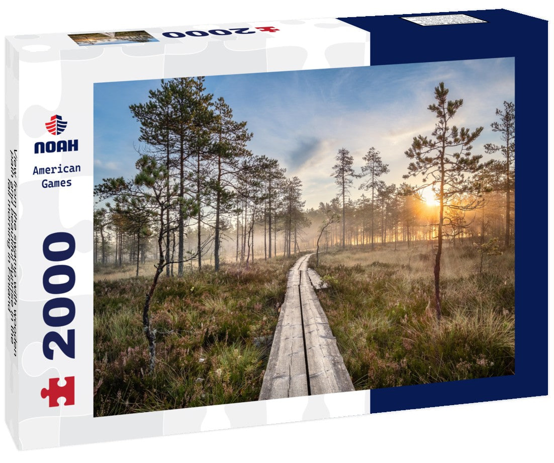 Noah Jigsaw Puzzle View from the swamp with wooden path and beautiful sunrise in the fall morning in Finland 2000 Pieces