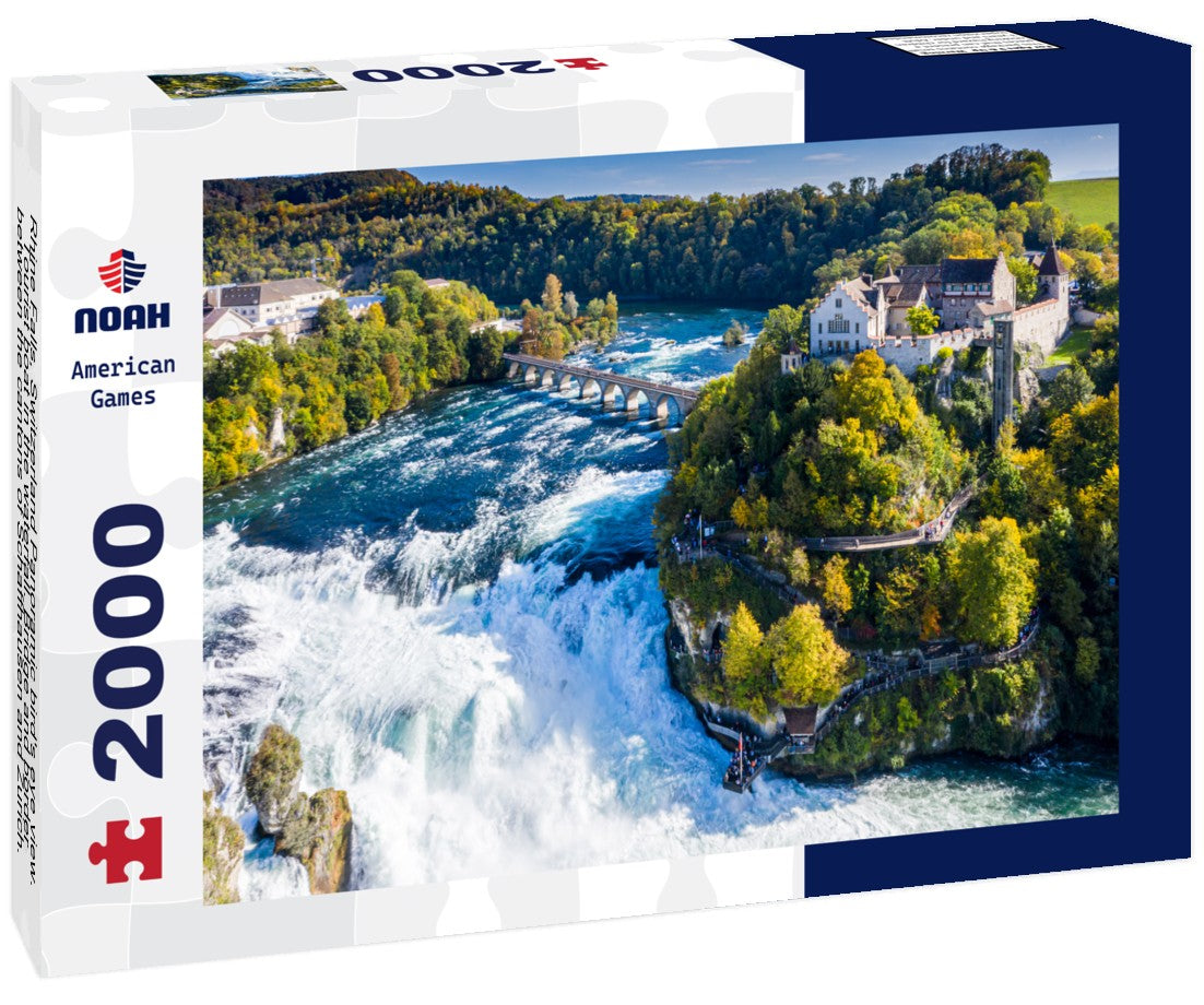 Noah Jigsaw Puzzle Rhine Falls, Switzerland Panoramic bird's eye view. Tourist boat in the waterfall. Bridge and border between the cantons of Schaffhausen and Zurich. Laufen rock castle, Laufen-Uhwiesen 2000 Pieces