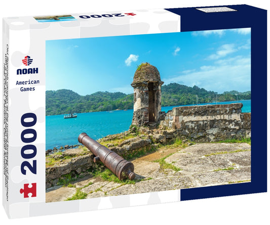 Noah Jigsaw Puzzle Old Spanish cannon at the ruined fortress of Santiago with a view of the Caribbean Sea in Portobelo near Colon, Panama, Central America 2000 Pieces