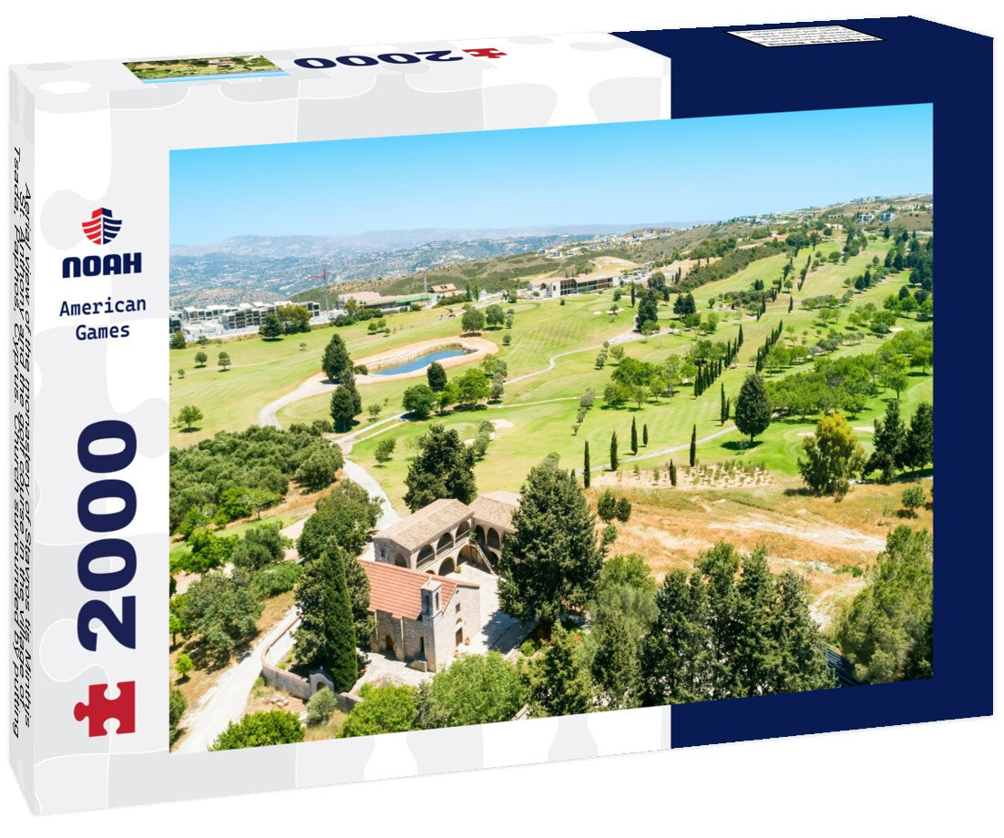 Noah Jigsaw Puzzle Aerial view of the monastery of Stavros tis Minthis St. Anthony and the golf course in the village of Tsada, Paphos, Cyprus. Church surrounded by putting green, lakes and vineyards in the valley 2000 Pieces