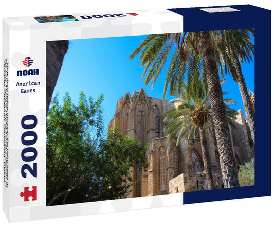 Noah Jigsaw Puzzle View from below through the palm trees to the Lala Mustafa Pasha Mosque (former St. Nicholas Cathedral). Famagusta. Cyprus 2000 Pieces