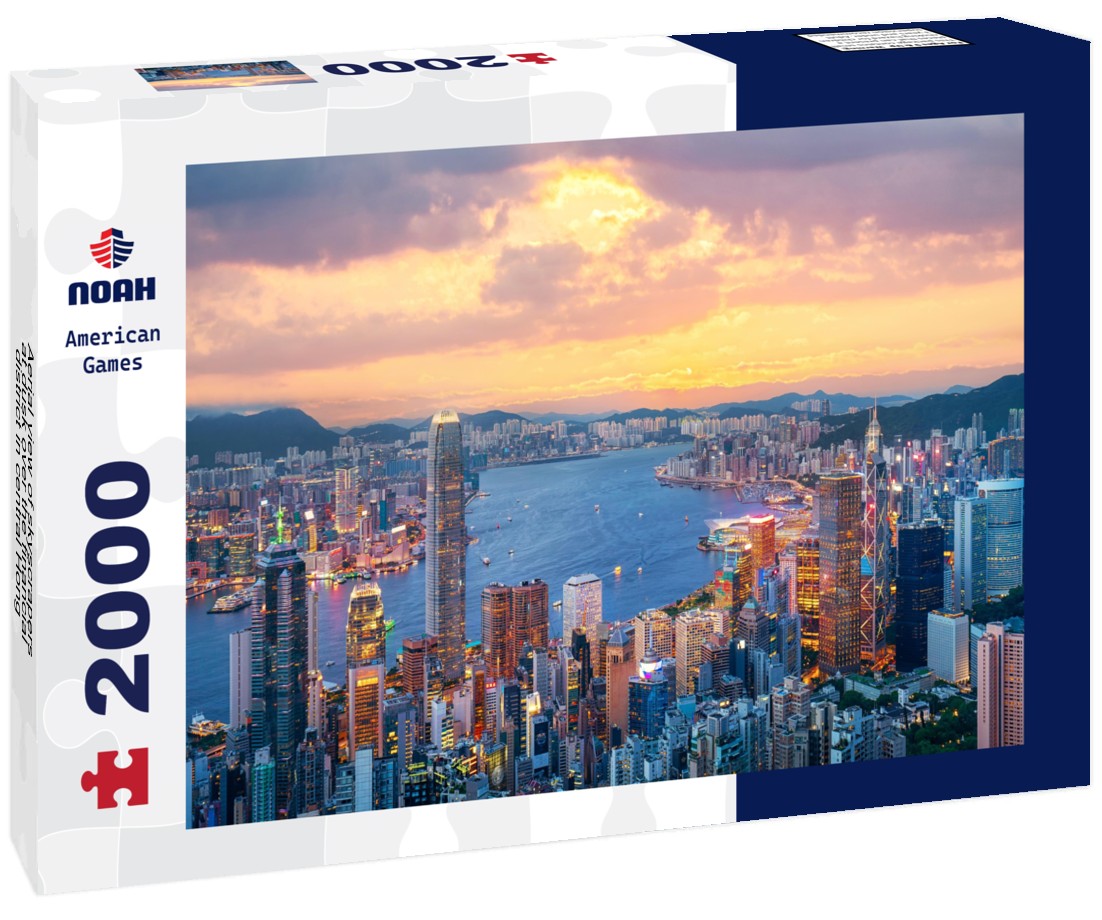 Noah Jigsaw Puzzle Aerial view of skyscrapers at dusk over the financial district in central Hong Kong, China 2000 pieces
