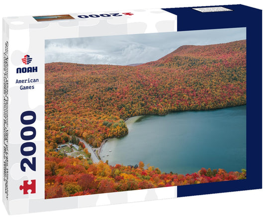 Noah Jigsaw Puzzle Epic Autumn Wide Panoramic View of Lake Willoughby from Mount Pisgah Vermont, USA. Fall Foliage Peak Colors Forests Around Beautiful Blue Waters 2000 pieces