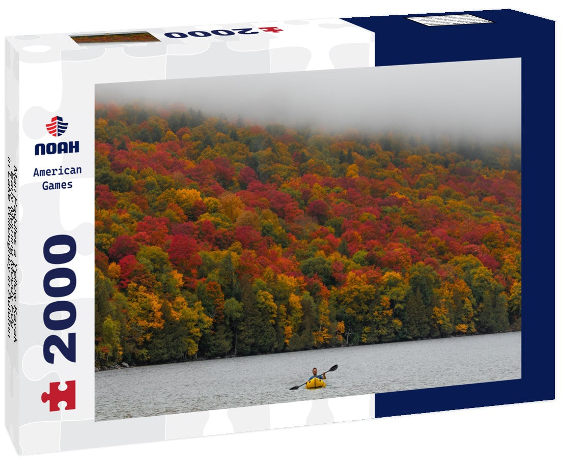 Noah Jigsaw Puzzle Man Paddles a Yellow Kayak Early Morning Moody Fog in Lake Willoughby in Autumn, Vermont 2000 pieces