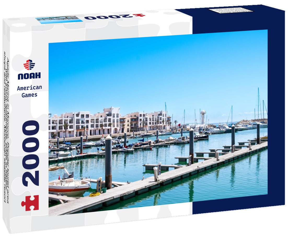 Noah Jigsaw Puzzle Agadir Marina in Morocco. Popular tourist area with luxury apartments, boats in harbor, shops and restaurants. Moroccan seaside resort on shore of Atlantic ocean in Africa 2000 pieces