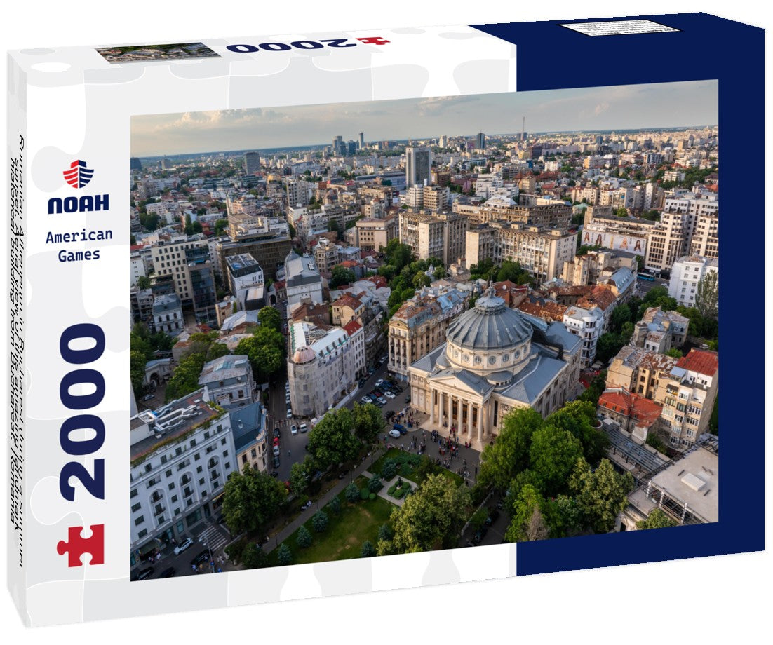 Noah Jigsaw Puzzle Romanian Atheneum in Bucharest during a summer sunset. Aerial view of this amazing landmark historical building from Bucharest, Romania, on Victoriei Avenue (Calea Victoriei) 2000 pieces