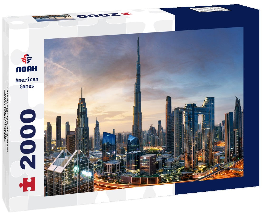 Noah Jigsaw Puzzle Dubai skyline at sunset with Burj Khalifa - aerial view, United Arab Emirates 2000 pieces