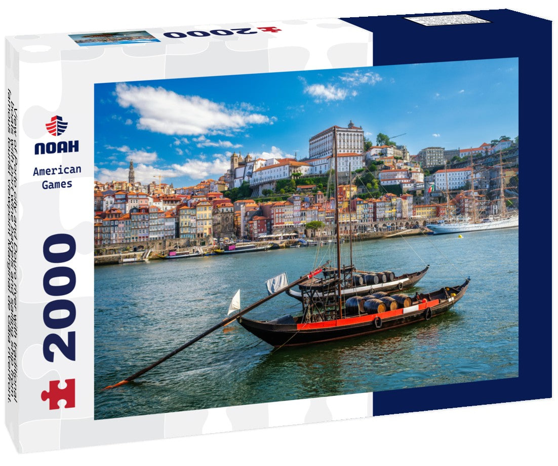 Noah Jigsaw Puzzle View of Porto city and Douro river with traditional boats with port wine barrels and sailing ship from famous tourist viewpoint Marginal de Gaia riverfront. Porto, Vila Nova de Gaia, Portugal 2000 pieces
