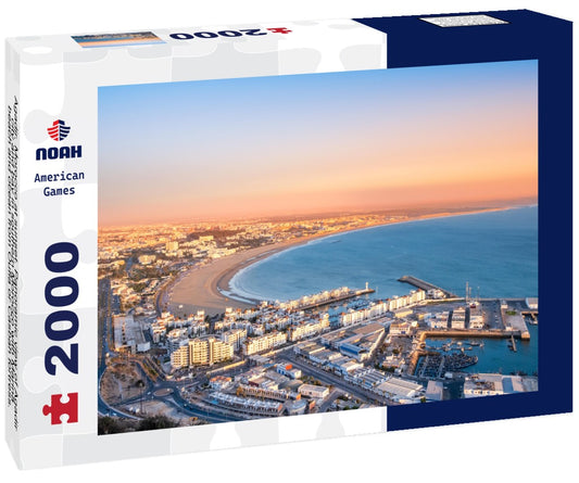 Noah Jigsaw Puzzle Agadir, Morocco at sunset. Panoramic view of Agadir city and bay in southern Morocco with Marina, beach and ocean from Oufla or Casbah fortress. Moroccan seaside resort on Atlantic coast in Africa 2000 pieces