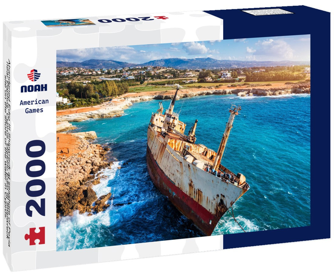 Noah Jigsaw Puzzle Abandoned Edro III Shipwreck at seashore of Peyia, near Paphos, Cyprus. Historic Edro III Shipwreck site on the shore of the water in Cyprus. Aerial view of Shipwreck EDRO III, Pegeia, Paphos 2000 pieces