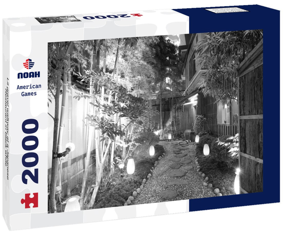 Noah Jigsaw Puzzle Lit gravel walkway at a Japanese Restaurant in black white 2000 pieces