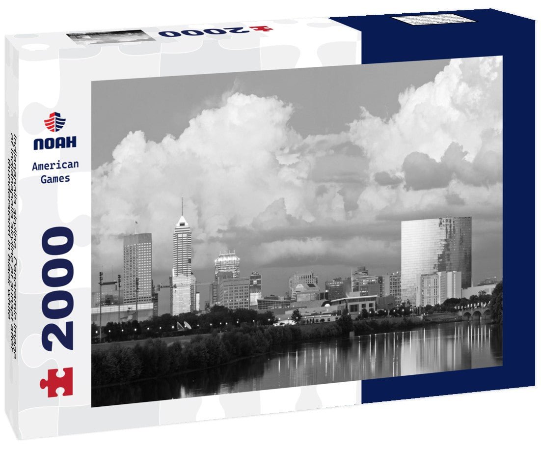 Noah Jigsaw Puzzle Indianapolis skyline. Panoramic image of Indianapolis skyline at sunset after thunderstorm in black white 2000 pieces