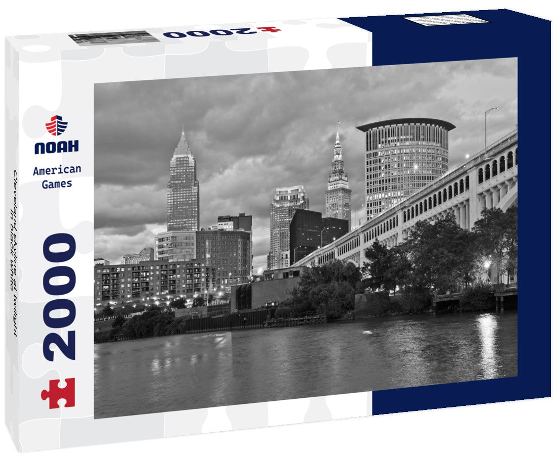 Noah Jigsaw Puzzle Cleveland skyline at twilight in black white 2000 pieces