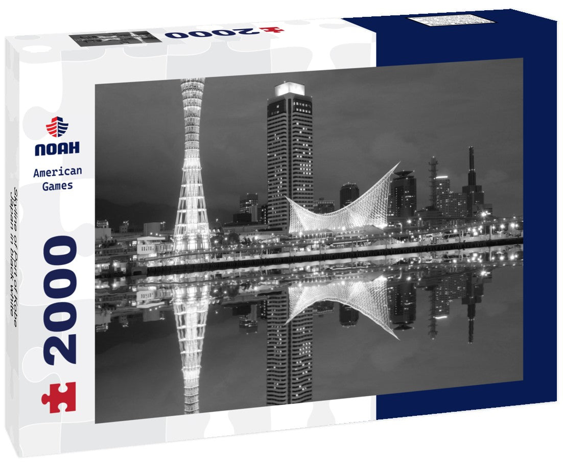 Noah Jigsaw Puzzle Skyline of Port of Kobe, Japan in black white 2000 pieces