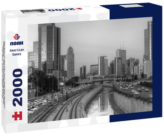 Noah Jigsaw Puzzle Skyline of Ramat Gan and the Ayalon Highway, the Financial District near Tel Aviv, Israel in black white 2000 pieces