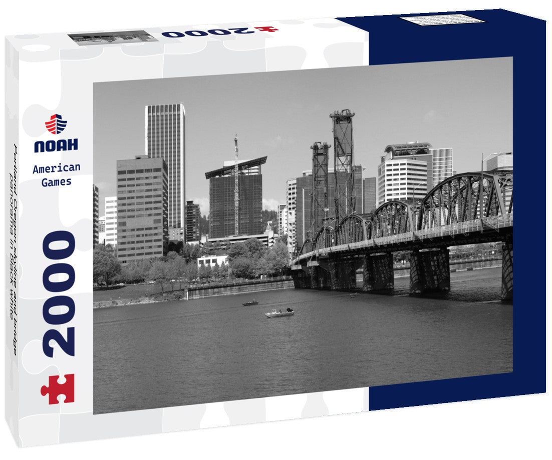 Noah Jigsaw Puzzle Portland Oregon skyline and bridge panorama in black white 2000 pieces