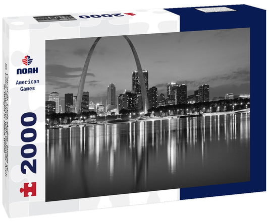 Noah Jigsaw Puzzle City of St. Louis skyline. Image of St. Louis downtown with Gateway Arch at twilight in black white 2000 pieces