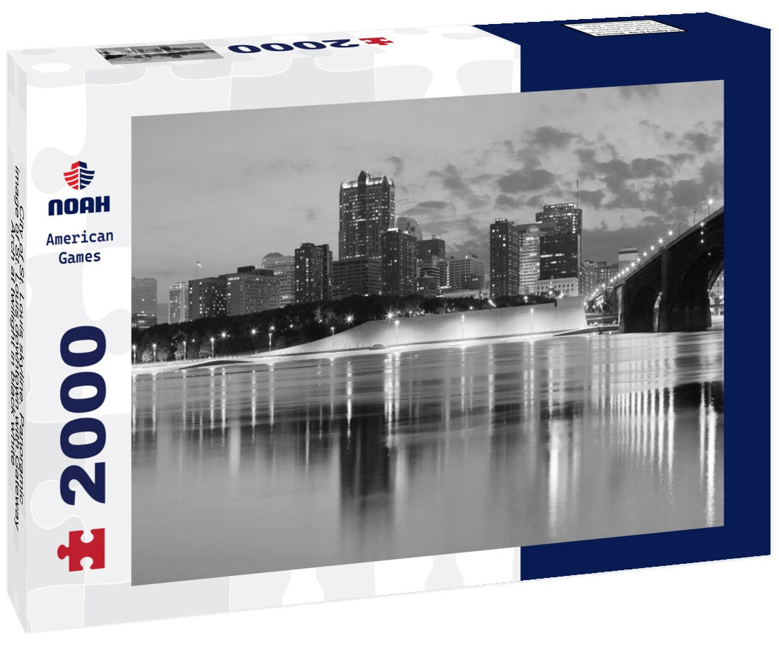 Noah Jigsaw Puzzle City of St. Louis skyline. Panoramic image of St. Louis downtown with Gateway Arch at twilight in black white 2000 pieces