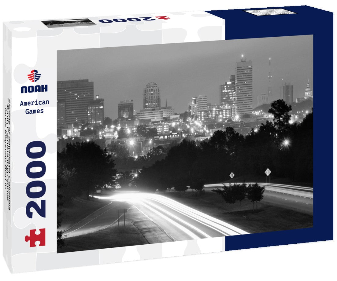 Noah Jigsaw Puzzle Skyline of downtown Columbia, South Carolina from above Jarvis Klapman Blvd in black white 2000 pieces