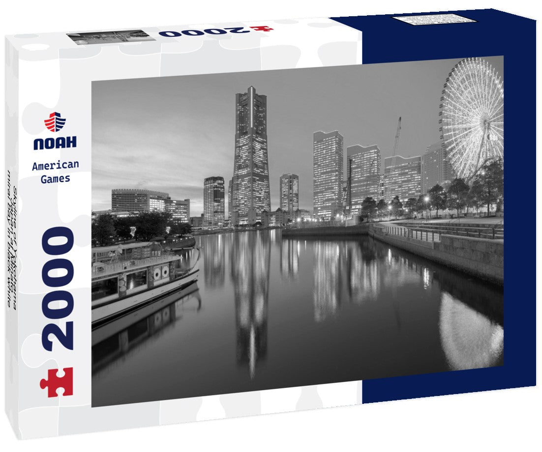 Noah Jigsaw Puzzle Skyline of Yokohama, Japan at Minato-mirai bay in black white 2000 pieces
