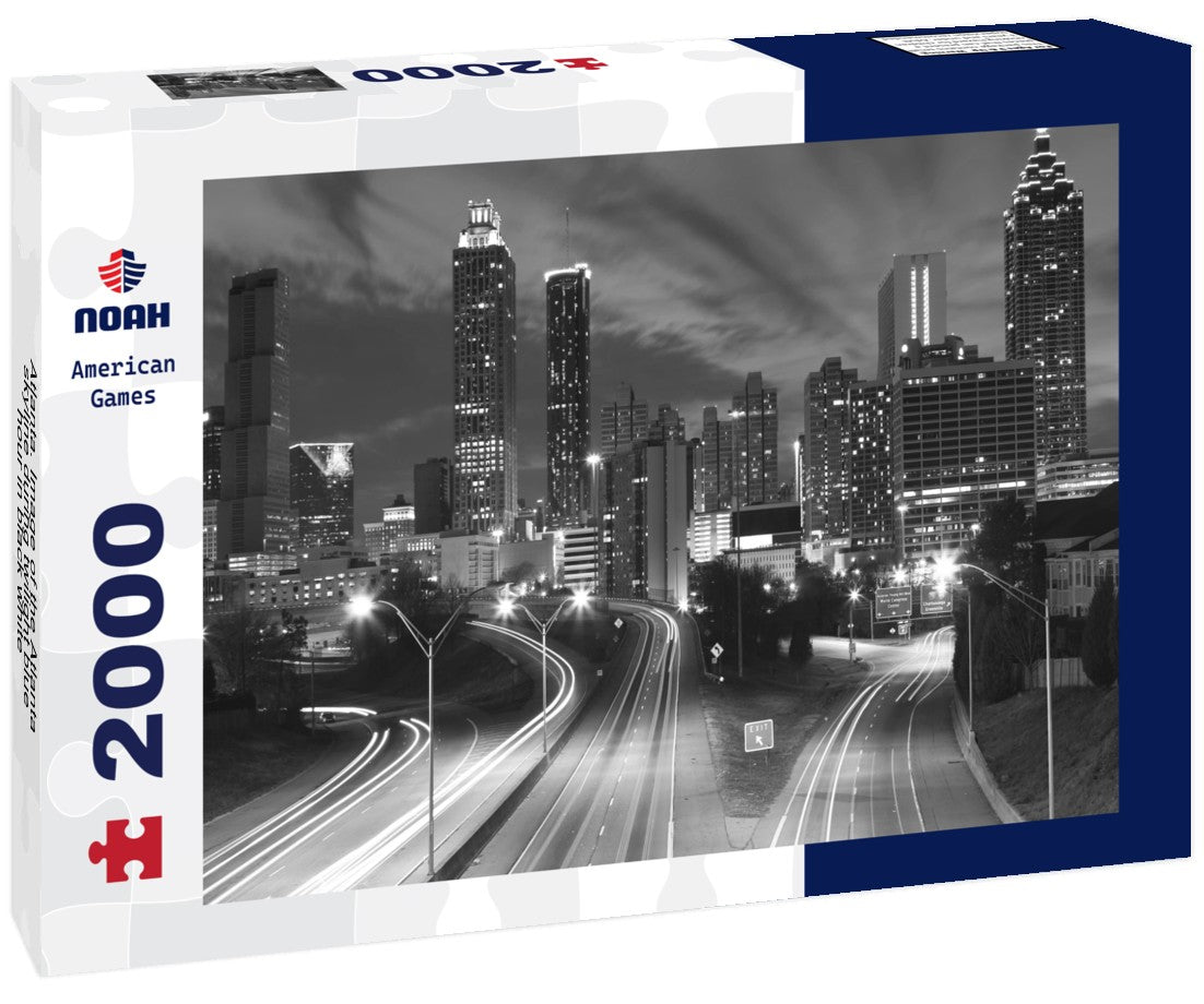 Noah Jigsaw Puzzle Atlanta. Image of the Atlanta skyline during twilight blue hour in black white 2000 pieces