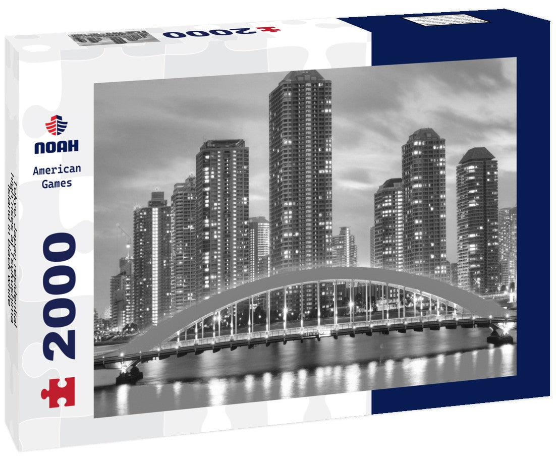 Noah Jigsaw Puzzle Tokyo, Japan residential high rises at Tsukushima Island in black white 2000 pieces