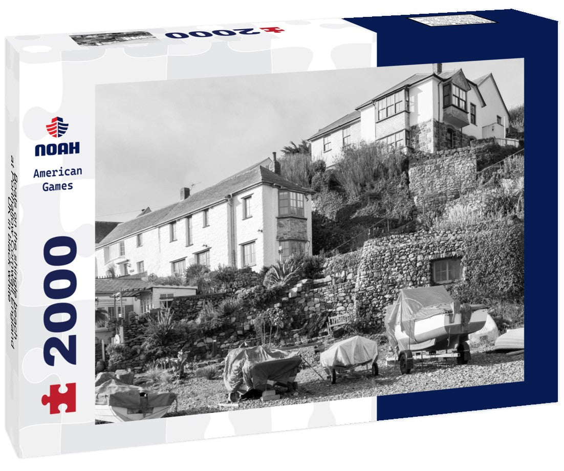 Noah Jigsaw Puzzle Boats on the shingle beach at Porthallow Cornwall England UK in black white 2000 pieces