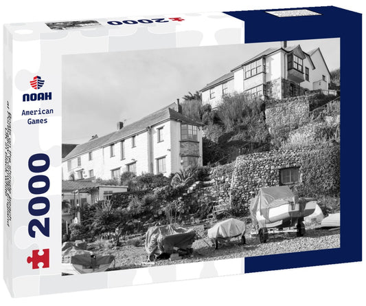 Noah Jigsaw Puzzle Boats on the shingle beach at Porthallow Cornwall England UK in black white 2000 pieces