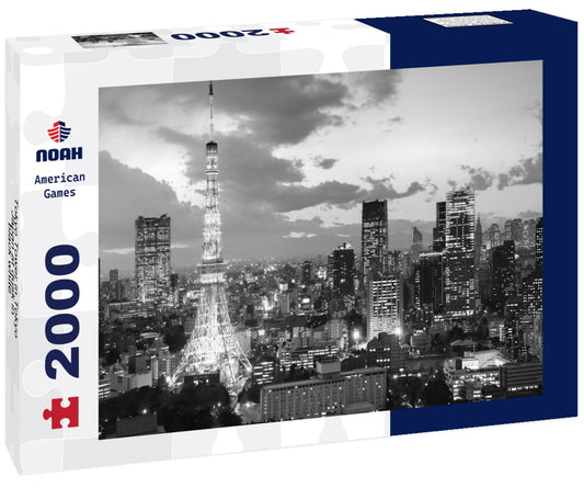 Noah Jigsaw Puzzle Tokyo Tower in Tokyo, Japan at dusk in black white 2000 pieces
