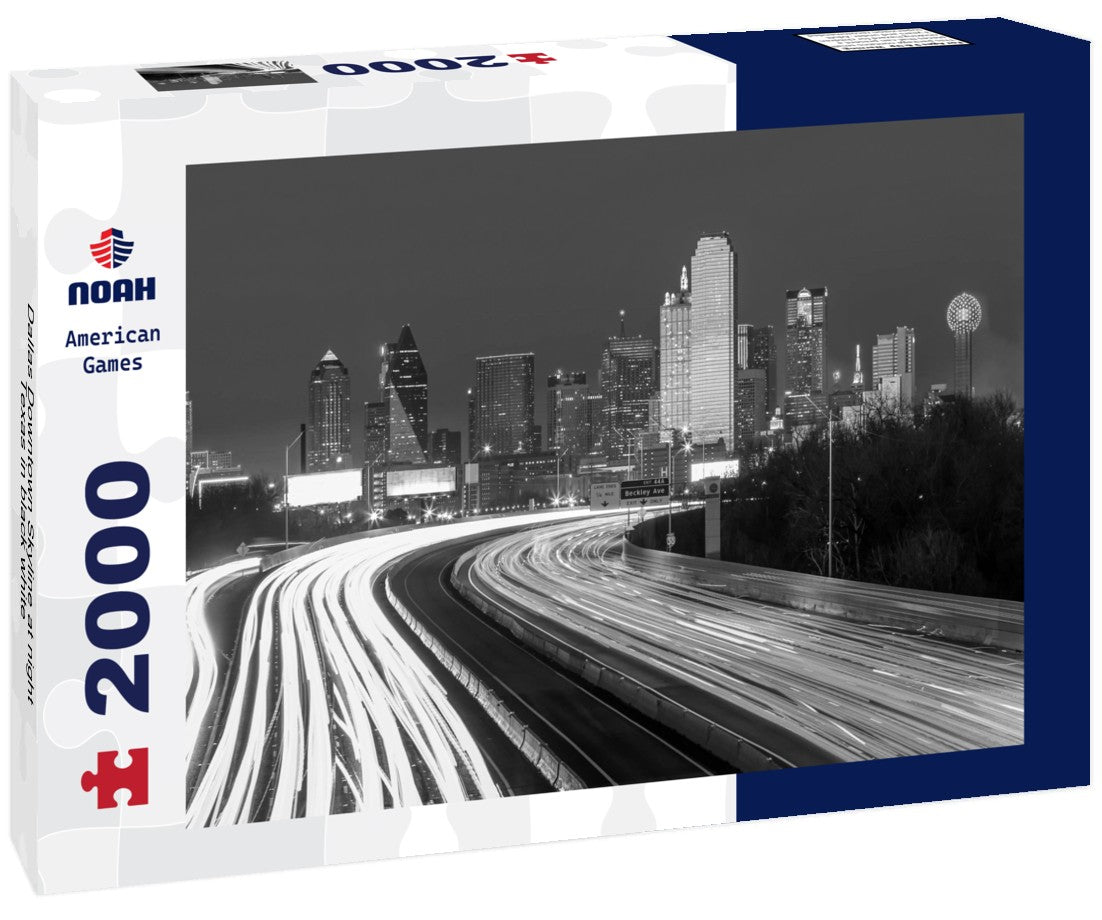 Noah Jigsaw Puzzle Dallas Downtown Skyline at night, Texas in black white 2000 pieces