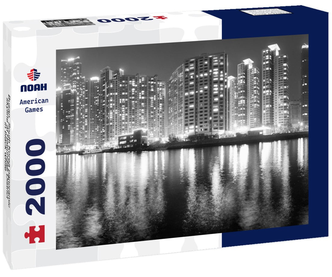 Noah Jigsaw Puzzle Busan, South Korea panoramic skyline at Haeundae District in black white 2000 pieces