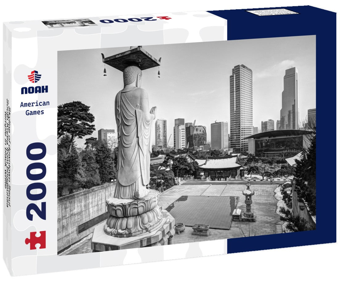 Noah Jigsaw Puzzle Skyline of downtown Seoul, South Korea from bongeunsa temple in black white 2000 pieces