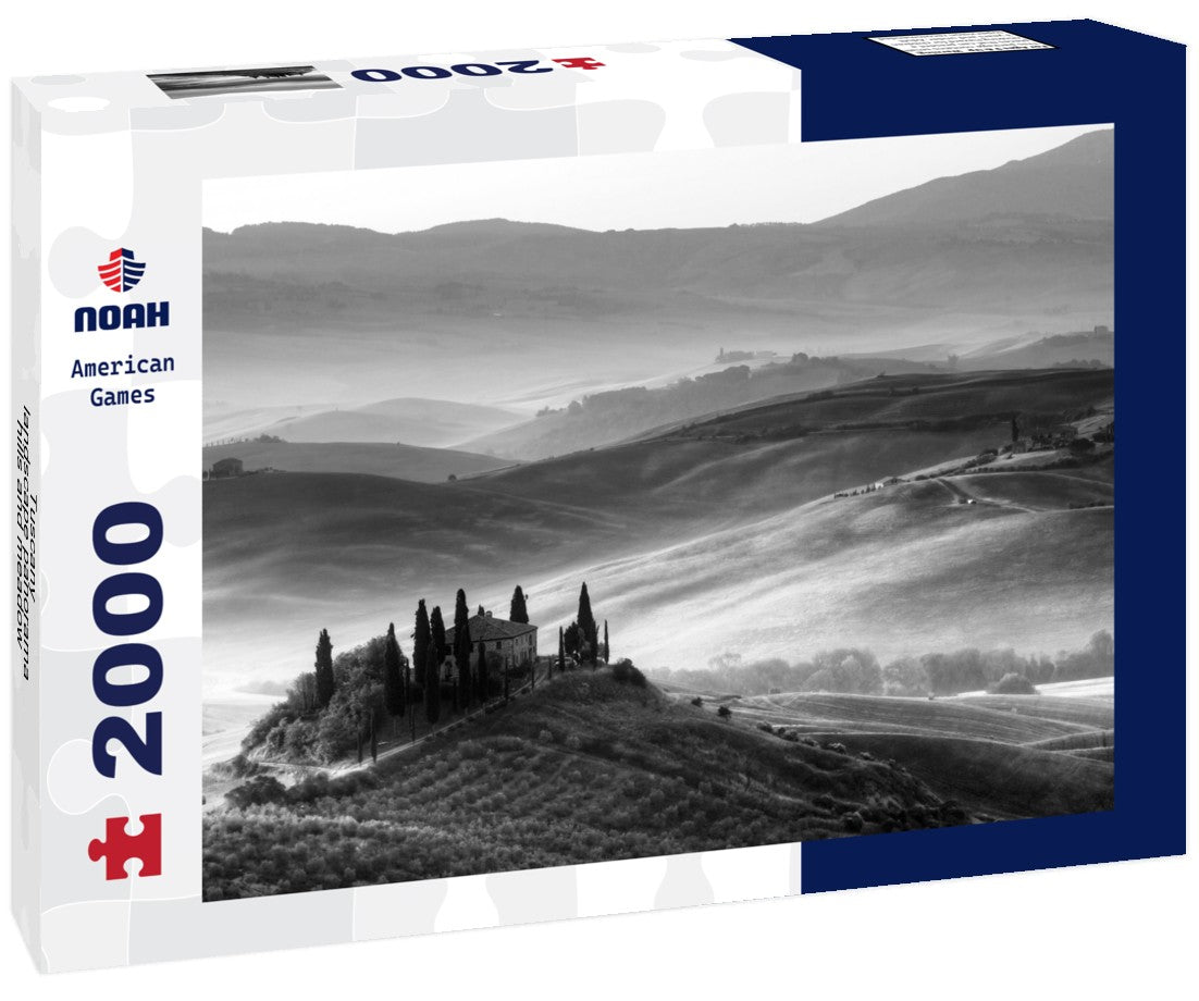Noah Jigsaw Puzzle Tuscany - landscape panorama, hills and meadow, Tuscany - Italy in black white 2000 pieces