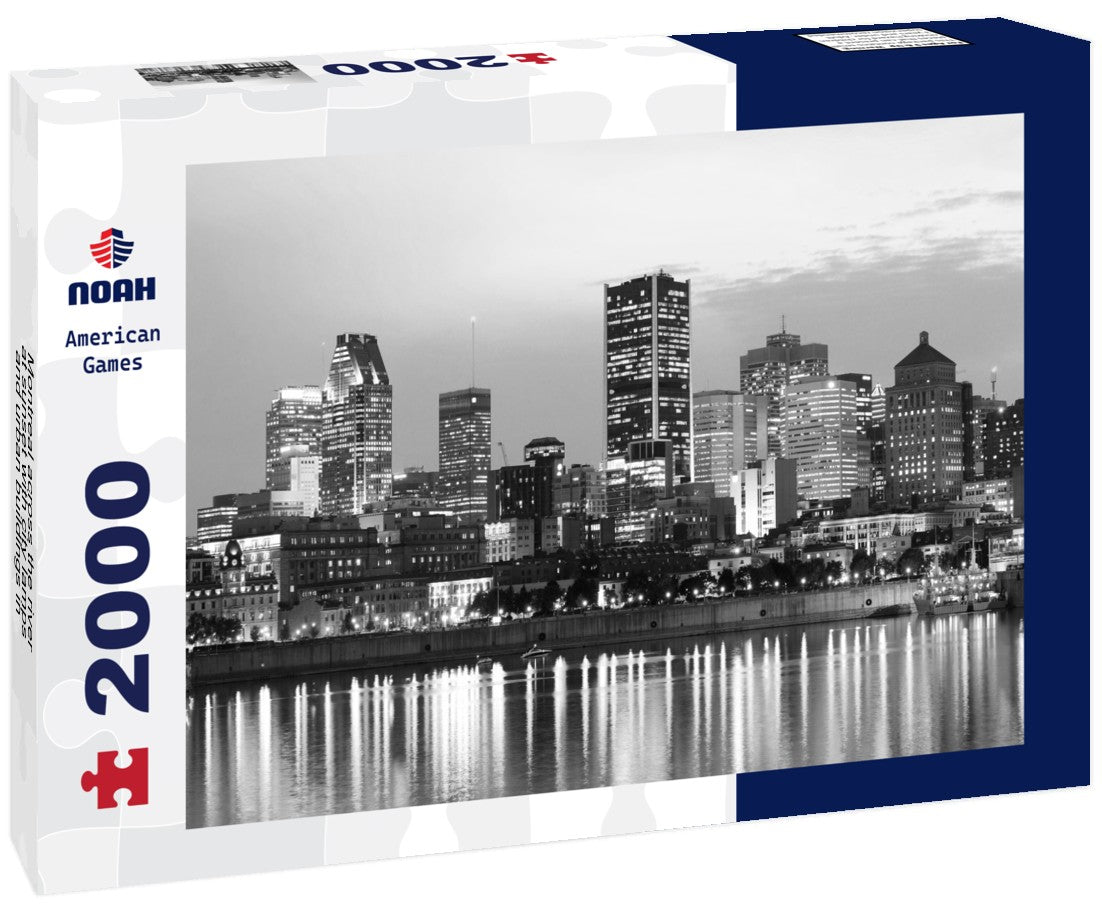 Noah Jigsaw Puzzle Montreal across the river at sunset with city lamps and urban buildings in black white 2000 pieces