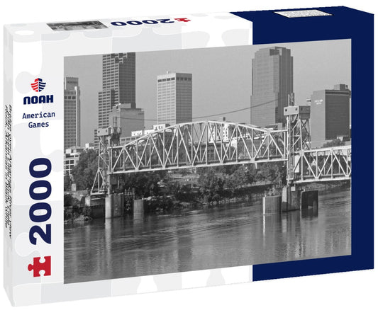 Noah Jigsaw Puzzle Bridge over Arkansas River view from North Little Rock, Little Rock, Arkansas in black white 2000 pieces