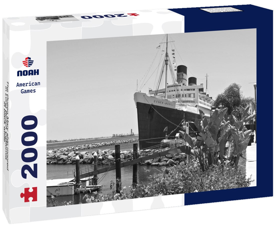 Noah Jigsaw Puzzle The Queen Mary ship moored in Long Beach California in black white 2000 pieces