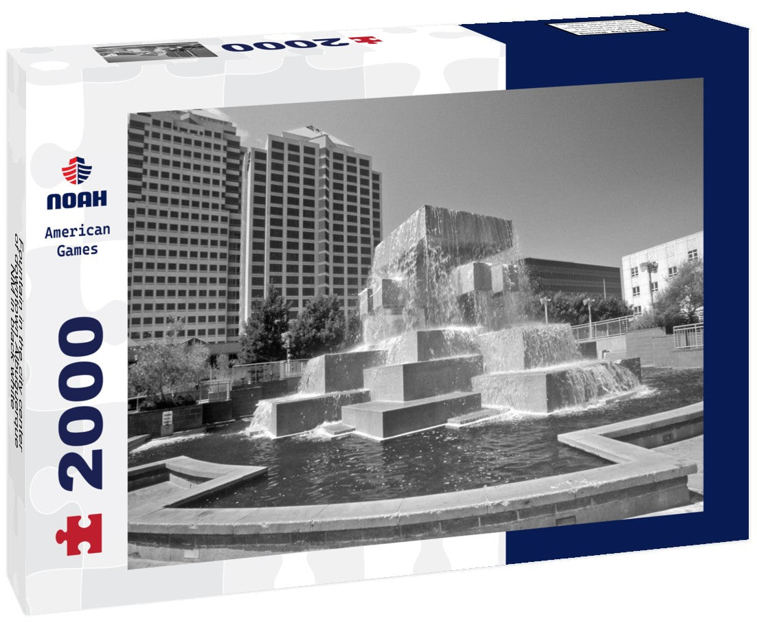 Noah Jigsaw Puzzle Fountain in the city center of downtown Albuquerque, NM in black white 2000 pieces